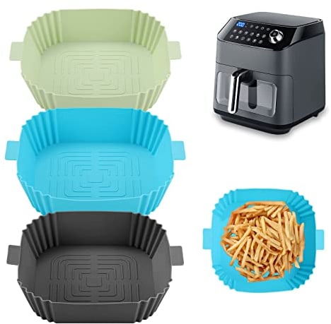 Heißluftfritteuse Aus Silikon, 3 Stück 7.8 Inch Air Fryer Silicone Pot, Silikonform für Heißluftfritteuse, Air Fryer Silikon Topf, Nicht Stick Heissluftfriteuse Ersatzkorb für Backofen, Mikrowelle