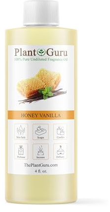 Honey Vanilla Fragrance Oil 4 fl. oz. Scented Oil for DIY Soap Making, Candles, Bath Bombs, Body Butters. Used in Aromatherapy Diffusers, Burners and Warmers. Great Addition to Lotions and Creams.
