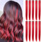 LSKJMO 10 Pcs 20 inch Red Wig Pieces Colorful Party Highlights Clip in Coloured Hair Extensions Red Straight Synthetic Hairpieces for Women Girls