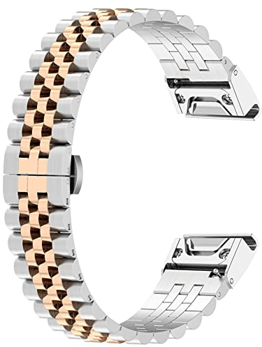 Tyogeephy Armband QuickFit 22 mm Kompatibel mit Garmin Fenix 7 Solar/Descent G1/Fenix 6 GPS, Edelstahl Ersatzarmband Metall Uhrenarmband Kompatibel mit Garmin Fenix 7