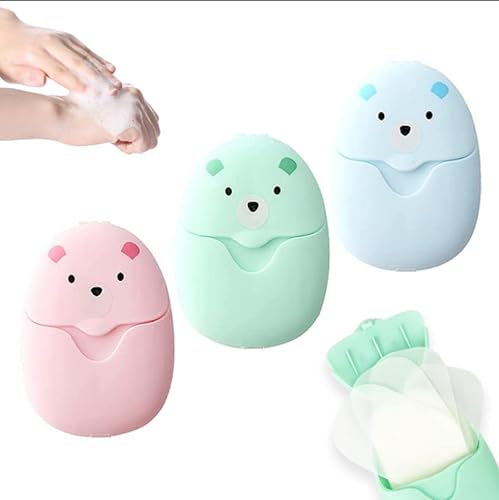 Blätter Seife Papier Seifenblätter, Paper Soap mit Kun Ststoffbox, Seifenkiste BläTter Seife für Unterwegs Reisen Camp Outdoor Wandern 3 Farben(Rosa/Blau/Grün)