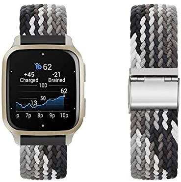 KUWAI Armband für Garmin Venu Sq 2/Sq 2 Music Armband, Nylon Geflochtenes Armbänder mit Garmin Venu Sq 2/Sq 2 Music Armband Rostfreier Stahl Ersatz Loop Band für Garmin Venu Sq 2/Sq 2 Music (Z)