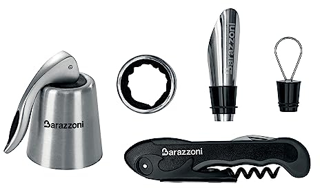 Barazzoni 91088640310 Deluxe, Compost da: Cavatappi Professionale Set Salvagoc. e vers. Vino Tappo Champagne, Acciaio