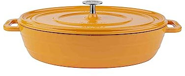 Sallys Gusseisenbräter Alime - Emaillierter Bräter mit Deckel 37,5 x 27 x 9 cm innen 5,5l Schmortopf Dutch Oven Auflaufform Brotbacktopf - Backofengeignet für alle Herdarten (Mustard Yellow)