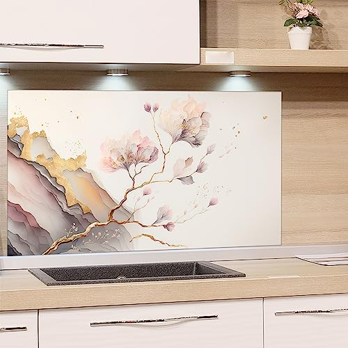 GRAZDesign Spritzschutz Küchenrückwand Glas Küche für Herd & Küchenspüle, Japanisch Style Kintsugi | Glasplatte Rückwand Küchenwand | 100x50cm