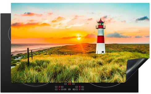 KitchenYeah© Induction Hob Cover Protector Mat Kitchen Universal Ceramic | 20.3x35.3 / 89.6x51.6 cm - Covers for Electric Cookers Vinyl Lighthouse - Nature - Sun - Landscape - Grass - Beach