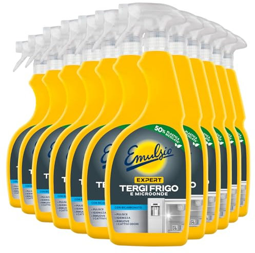 Emulsio Expert Tergi Frigo e Microonde Detergente Spray con Bicarbonato Rimuove Sporco e Cattivi Odori Igienizza le Superfici Interne degli Elettrodomestici della Cucina - 12 Flaconi da 600ml