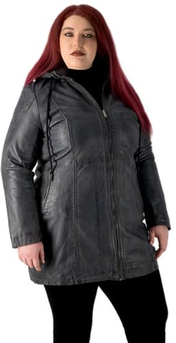 URBAN 5884 Damen Lederjacke für Übergrößen KATE, Mantel für die kurvige Figur aus echtem Lammfell, strapazierfähige Lederjacke, geeignet für die Zwischensaison, Grau, 56