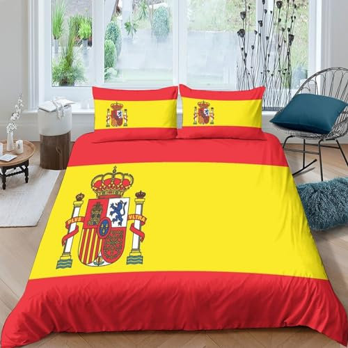 Bandera España Juego De Ropa De Cama De Bandera Nacional,Funda Nórdica Y Fundas De Almohada, Diseño De Microfibra Suave con Cierre De Cremallera Double（200x200cm）