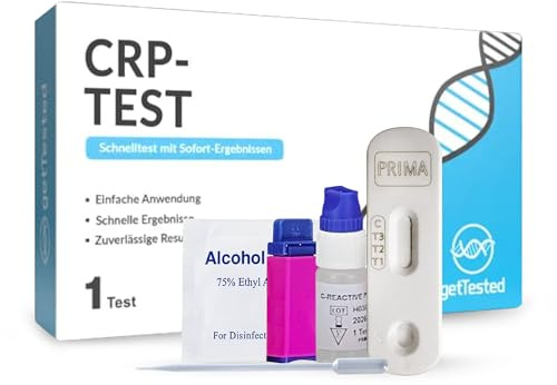 GetTested CRP-Testkit, Schnelltest für zu Hause zur Erkennung von Entzündungen über C-reaktives Protein (CRP), Blutprobe durch Fingerstich, CE-zertifiziert, einfach anzuwenden, Ergebnis in 5 Minuten