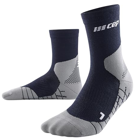 CEP - HIKING LIGHT MERINO MID CUT SOCKS REDESIGN für Damen | Bessere Stabilität dank Wandersocken mit Kompression | Trekkingsocken für leichte Beine in blau | Größe III | M