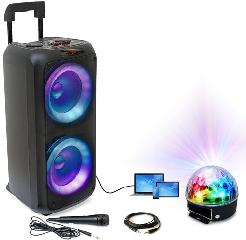 Ibiza VENUS600 Bluetooth TWS - Pack de karaoke con altavoz de 600 W con batería USB AUX SD TWS, efecto de luz astro regalo cumpleaños niño música boum