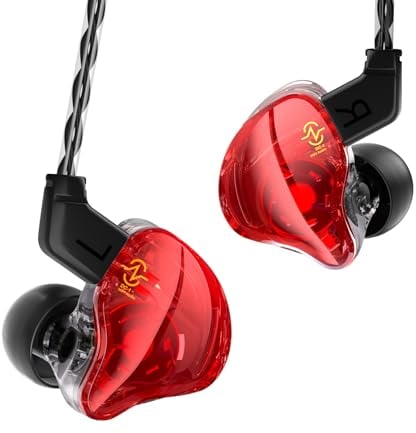 CCZ HiFi 1DD In-Ear Headphones with Clear Bass Comfortable Earbuds for Singers, Musicians, Drummers (Red, No Microphone)