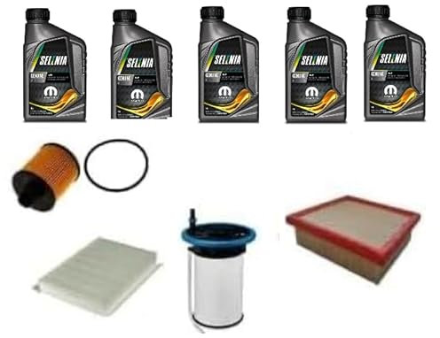 AOQ - KIT TAGLIANDO 4 FILTRI COMPATIBILE CON FIAT 500X, COMPATIBILE CON JEEP RENEGADE 1.6 2.0 MTJ (DIESEL) + 5 LITRI OLIO SELENIA WR5W40_ acea b3/b4