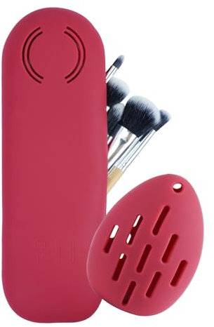 RoseFlower Travel Silicone Makeup Brush Holder, Soft Silicone Makeup Organize Portable Make up Bag Anti-Fall Out Cosmetic Pouch, Makeup Sponge Holder, Large Capacity