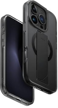 UNIQ Heldro Max Schutzhülle für iPhone 16 Pro, Rauchfarbe, FlexGrip™ Mehrzweck-Handyhülle, magnetisches Aufladen und Kameraständer