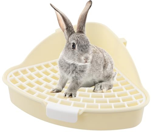 Töpfchen-Ecktoilette für Meerschweinchen, Kaninchenklo Ecke, Hasen Toilette mit Gitter, Plastik Kaninchenklo, Hasen Toilette Fest, Kleintier-Klo für Käfig, Frettchen, Chinchillas, Hamster (Weiß)