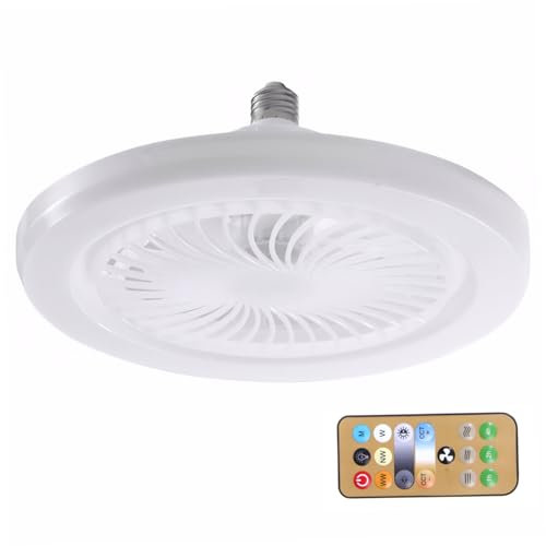 Luci Del Ventilatore a Soffitto 3 Velocità Con Ventola Silenziosa, Telecomando a 3 Chiaro Con Timer E27 Lampadina a Led Rimovibile