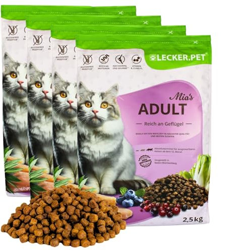 Lecker.Pet® | 10 kg Mia's Adult Herzhaftes Geflügel Katzen Trockenfutter Vollnahrung | Glutenfreies Katzenfutter | Trockenvollnahrung für Erwachsene Katzen | Nährstoffreiche Proteinquelle