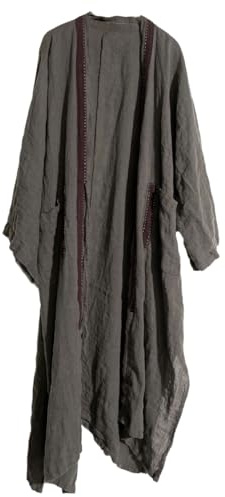 NFYM Women Fall Long Trench Coat Lightweight 100% Linen Open Front Cardigan Patchwork Hobo Style Loose Duster Jacket