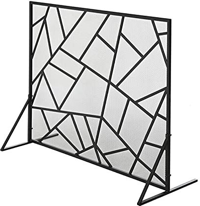 MZXTYGHF Écrans de cheminée pour Foyer à gaz, feu intérieur extérieur pour Foyer et Feux Ouverts, Panneau Simple en Fer forgé Plat avec Support, Petit Cadeau Noir