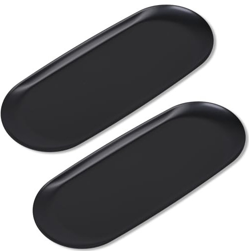 OWLMATE 2 Stück Deko Tablett, Schale Deko, 30 x 12 cm Tablett Schwarz, für Dessert Kosmetik Schmuck Kerzen