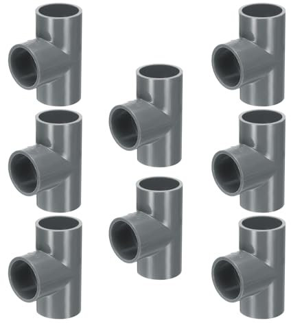sourcing map 8pcs Tee PVC Fitting 3/4 3 Way Connector Furniture Build Grade Pipe Coupling Elbow Fittings for Plumbing Drain Pipe Water Build, Grey