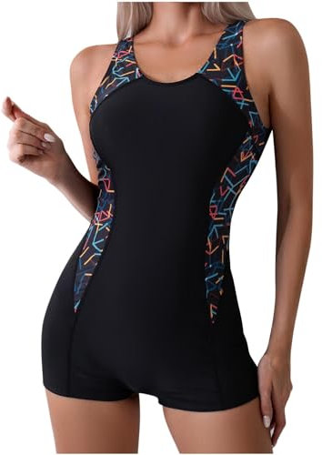 Generico Costume da Bagno Donna Intero Sportivo Piscina Controllo Addominale Push Up Bikini Costumi da Mare Beachwear Spiaggia Nero L