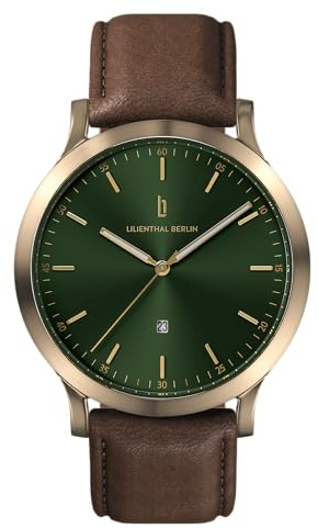 Lilienthal Berlin Herrenuhr Huxley in Beige Gold Green – Armbanduhr aus 316L Chirurgenstahl mit einem Quarzuhrwerk & saphirgehärtetem Mineralglas – 40 mm