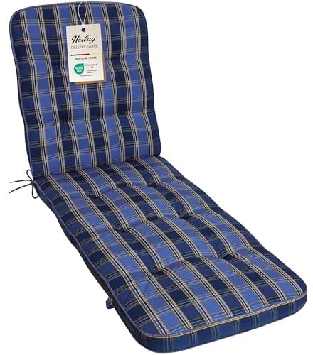 Herlag Liegenauflage Tilly 200x65x9cm | Liegestuhl-Auflage Karo-Motiv 9cm | Liegepolster für Gartenliege | Gartenmöbelauflage Liege Deluxe-Serie | Atmungsaktiv | Öko Tex 100 | Blau-Kariert