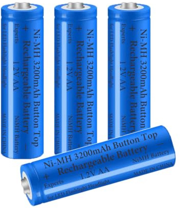 4 Pack 1.2V AA 3200 mAh Battery, AA NiMH Button Top Rechargeable Batteries for LED Flashlights, Headlamps, Remote Controls, RC Cars, Mini Fans, etc, with Storage Box, Blue