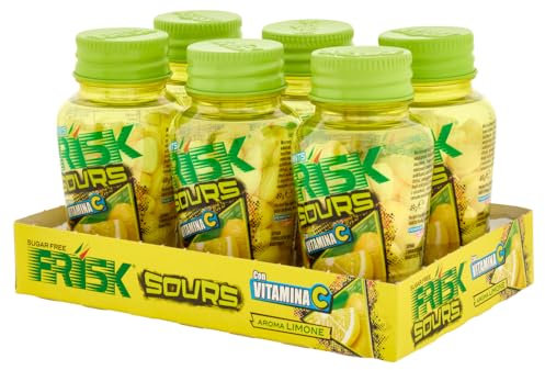 Frisk Sour Lemon, Caramelle Dure, Gusto Limone, senza Zucchero, Confezione da 6 Barattoli con 70 Microcompresse, adatto Fuori Casa o a Lavoro, da Portare Sempre con Te