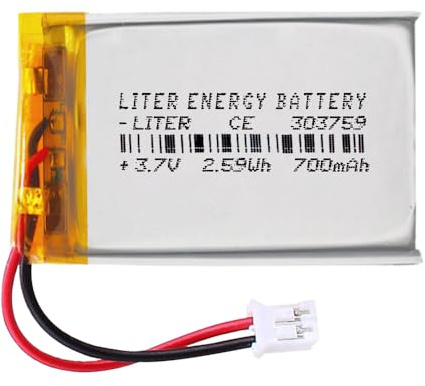 Akku 303759 LiPo 3.7V 700mAh 2.59Wh Wiederaufladbar mit Stecker PH2.0 (JST-PHR-02) Typ B Lithium: Achten Sie auf die Übereinstimmung der Polarität des Gerätes 61x37x3mm (PH2|700mAh|303759)