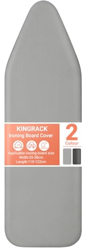 Ironing Board Cover with Extra Thick 7mm Padding, 100% Cotton Covers Easy-Fit for Protecting Ironing Board Size Up to 122 x 38cm - Grey