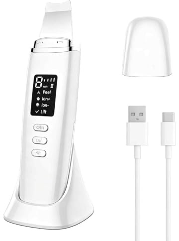 Skin Scrubber Ultrasónico, Eliminador de puntos negros, limpiador de poros facial con 4 modos, indicador LED, luz roja y azul para el cuidado diario del rostro y limpieza de la piel