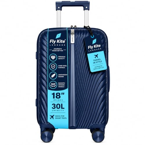 Fly Kite Luggage Carry On Cabin Suitcase 50 x 33 x 19 cm, 18 inch - 100% Polypropylene Hard Shell Aluminium Trolley Handle Real TSA Secure Lock 3 Digit 360° Smooth Detachable Wheels Dark Blue