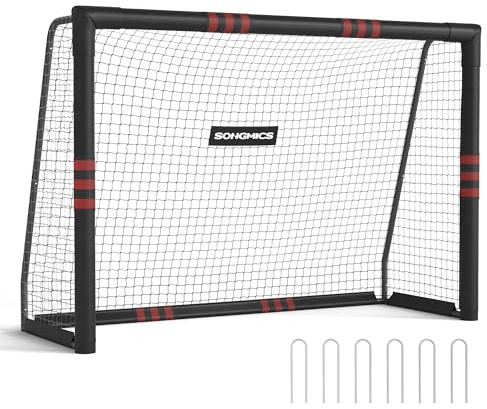 SONGMICS Fußballtor, für alle Altersgruppen, Stahlrohre, PE-Netz, Outdoor, Garten, Strand, 85 x 240 x 160 cm, Schaumstoff ummantelt, schwarz SZQ240RZ02