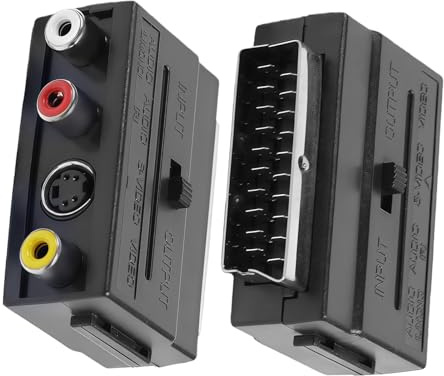 Stalora Adattatore SCART-3 a AV RCA universale - + adattatore S-Video S-VHS AV Audio Video - Connettori, con interruttore on/off
