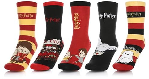 Harry Potter Socken 5er Pack - Bunte Motiv Socken aus Baumwoll als Accessoire - Geschenke für Erwachsene und Teenager - Größe 35-41