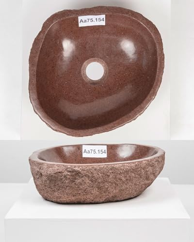 30 cm Naturstein-Waschbecken oval grau für Bad Gäste WC Steinwaschbecken Aufsatzwaschbecken aus Flussstein
