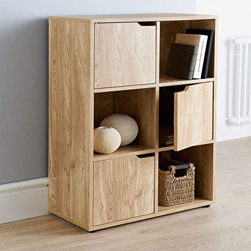 Turin Oak Finish 6 Cube 3 Doors and 3 Open Cubes Shelf/Shelves Books CDs & DVDs Office Home Storage Unit