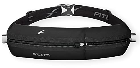 Fitletic Bolt Double Pocket Running Belt & Active Fanny Pack for Men & Women – Water Resistant, Lightweight Sleek Design – Patented No Bounce Hip Hugging Fit – Holds Any Phone