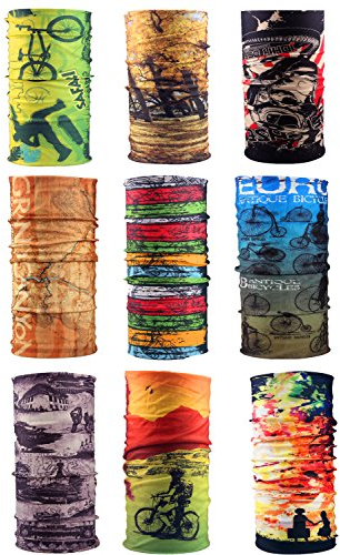 E-db 9pcs Multifunktionstuch Stirnband Kopfbedeckungen Bandana Schal Elastische Halstücher für Yoga, Wandern, Reiten, Motorradfahren(Reisen)