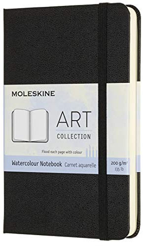 Moleskine Aquarell-Notizbuch im Taschenformat 9 x 14 cm Aquarell-Notizbuch, Papier geeignet für Aquarellstifte und Farben, Harter Umschlag und elastischer Verschluss, Farbe Schwarz, 60 Seiten
