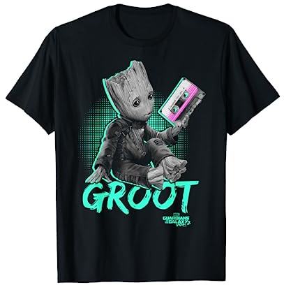 Marvel Guardians Vol. 2 Baby Groot Neon Kassette Grafik T-Shirt