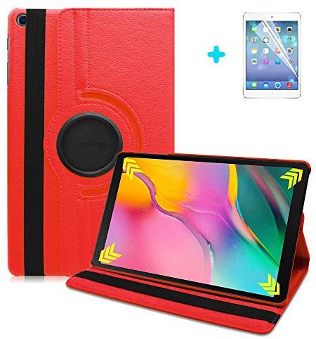 ARECY® Samsung Galaxy Tab A 10.5 2018 Hülle Case-360 Grad Rotations PU Ledertasche Smart Cover mit Standfunktion für Samsung Galaxy Tab A SM-T590/T595 10.5 Zoll Tablet+Display Schutzfolie(Rot)