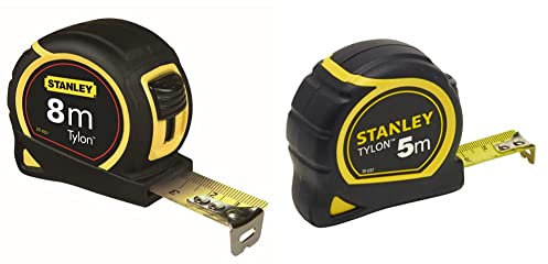 Stanley 1-30-657 - mètre Tylon Bi matière 8m x 25mm - Ruban Anti-Corrosion & 1-30-697 - Mètre Tylon Bi matière 5m X 19mm - Ruban Anti-Corrosion - Blocage Du Ruban - Position Du Zéro Réel