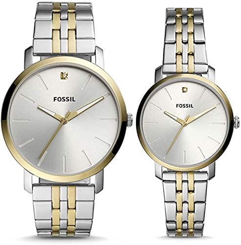 Fossil - Mann und Frau Lux Luther Analoge Quarzuhr mit zweifarbigem Edelstahlarmband Geschenkset BQ2467SET