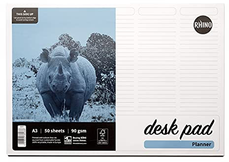 RHINO A3 Desk Pad, 50 Page / 5 Column Planner, 90gsm FSC Writing Pad, Office Desk Accessories