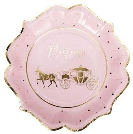 Au plaisir des yeux 8 Assiettes en carton Princesse et Carrosse Rose et Or Ø23cm